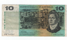 1972 $10.00 NOTE - PHILLIPS / WHEELER COMMONWEALTH OF AUSTRALIA BANKNOTE