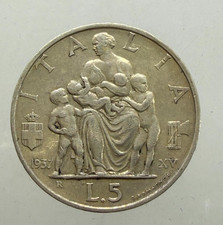 5 LIRE FAMIGLIA 1937  Vittorio Emanuele III  BB  PERIZIATA