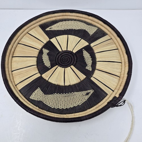 African Cameroon Hand Woven Grass Coil Basket Bowl Wall Hanging 13.75” diameter