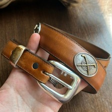 Vintage sentry leather tapered hammered metal golfing belt medium 90 s USA Made