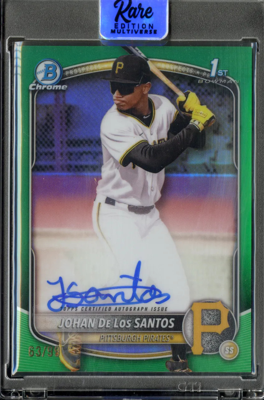2025 Bowman Chrome Johan De Los Santos Green Refractor 1st Bowman Auto 63/99