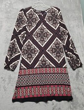 Tommy Hilfiger Dress Womens Size 12 Black Red Paisley Print Long Sleeve Shift