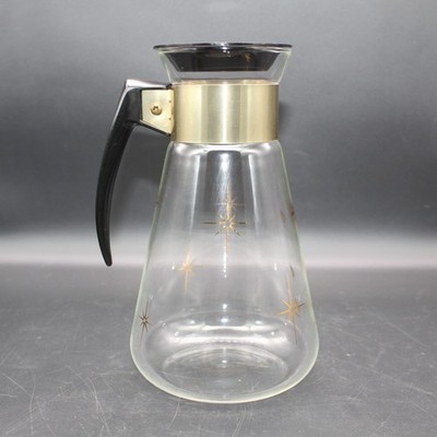 6 Cup Corning Ware Gold Atomic Starburst MCM Clear Glass Coffee Carafe Pot w/Lid