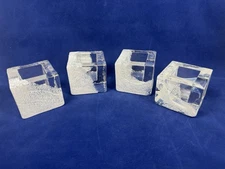 4 Set Kosta Boda White Clear Brick Cube Glass Square Candle Holder Votive Sweden