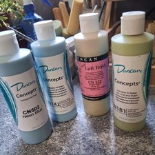 Job lot  Four Duncan underglazes, Neon Blue Bright Aqua Bright Olive  Light Kiwi