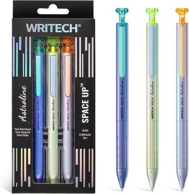 WRITECH Gel Pens 3ct Black Ink 0.7mm Fine Point Retractable Metal Barrel Smooth