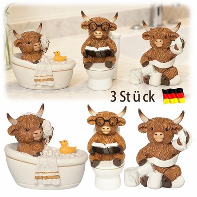 3 Stück Leonardo Highland Kuh Einweichen Bad Wc Klo Zeit Ornament Wohndeko