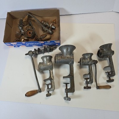 Vintage Lot Of 4 Meat Grinders Clamp-On Hand Crank USA Cast Iron