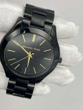 Michael Kors Slim Runway Women s Black Stainless Steel Watch MK3221 New Battery