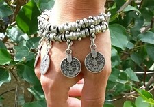 Stunning Silvertone Coins Bracelet, Adjustabl...