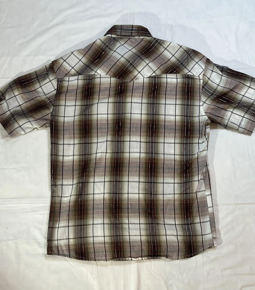 Camisa Rustler Wrangler De Colección Para Hombres Mediana Cuadros Perla Occidental A Presión Metálica Años 90 Foto 2 de 4