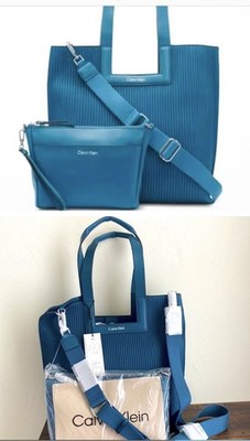 Calvin Klein Tote Bag & Pouch Bette Teal - $198 NWT/Pouch/ Crossbody With Strap