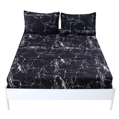 Black Marble, Super Soft Microfiber Bed Sheet 4PC, Marble Bedding Sheet Set I...