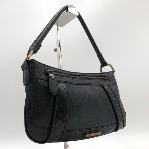 Burberry Vintage Leather Black Shoulder Bag with Quilted Design Authentic