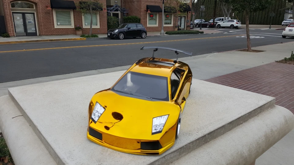 200mm 1/10 CHROME YELLOW LAMBO 4Tec2 drift HPI DC10 YD2 MST TT02 Body Only - Image 3 of 4