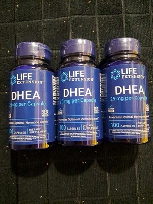 Life Extension DHEA 25 mg - 100 Capsules - Exp 02/2028 Lot Of 3 Bottles Free Shi