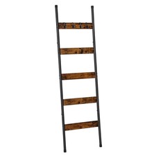 5-Tier Blanket Ladder Rack with Hooks - Wall-Leaning Towel Scarf Display Shelf