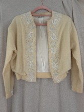 Vintage 1950s  60s Lorine Hand Beaded Wool Cardigan Sweater Crown Colony
