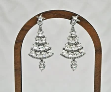 Christmas tree Dangle Drop earring Gift silver tone earring Festive Jewelry