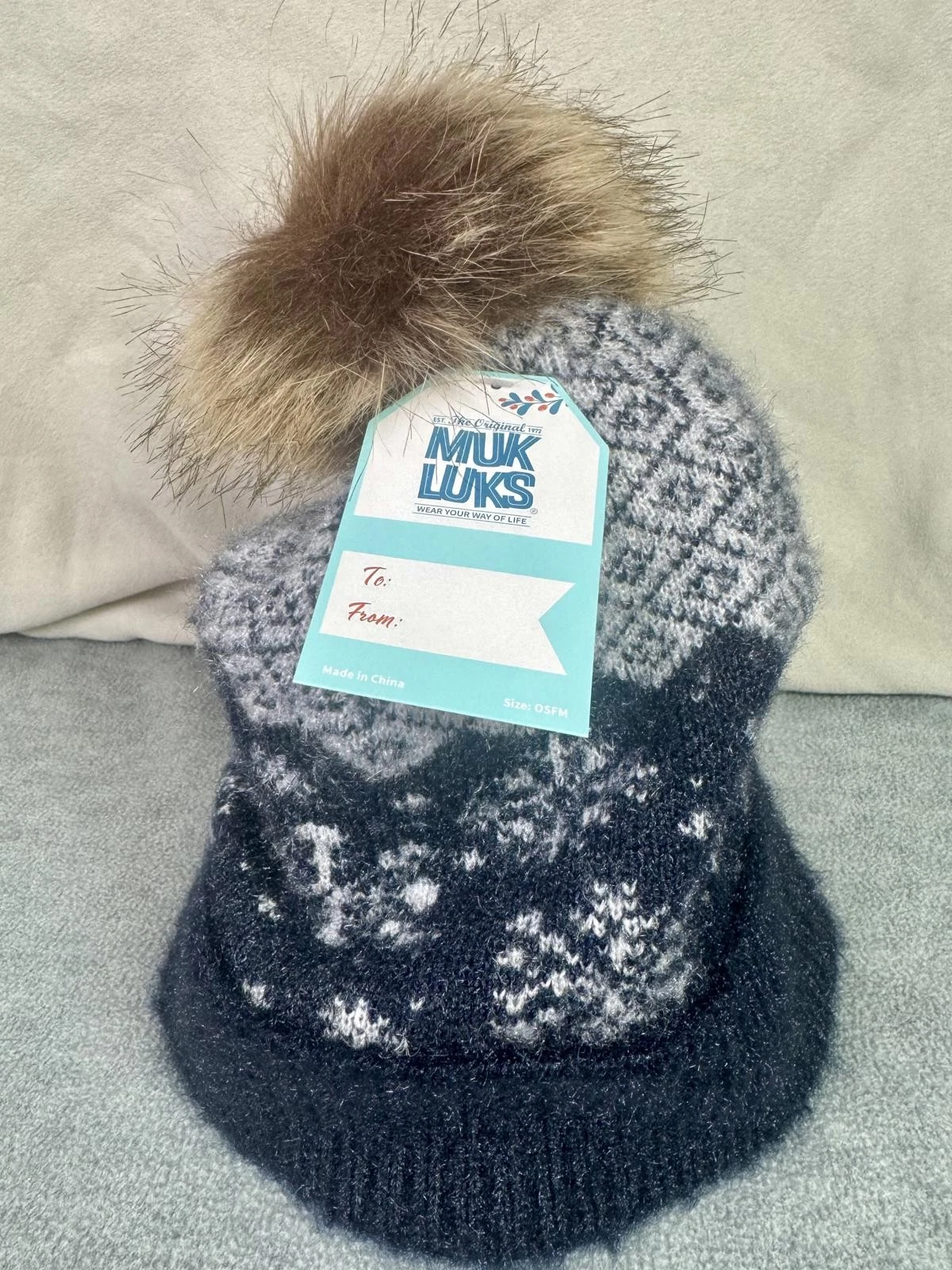 muk luks knit pom pom beanie winter hat faux fur pom cozy cuff cap