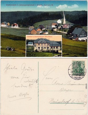 Steinbach Johanngeorgenstadt  Erzgebirge 2 Bild: Gasthaus und Dorfpartie 1916