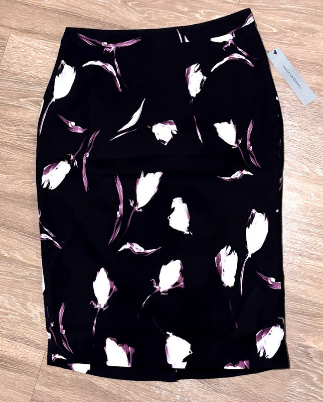 nwt CLASSIQUES ENTIER black purple ABSTRACT FLORAL SILK PENCIL SKIRT lined 10