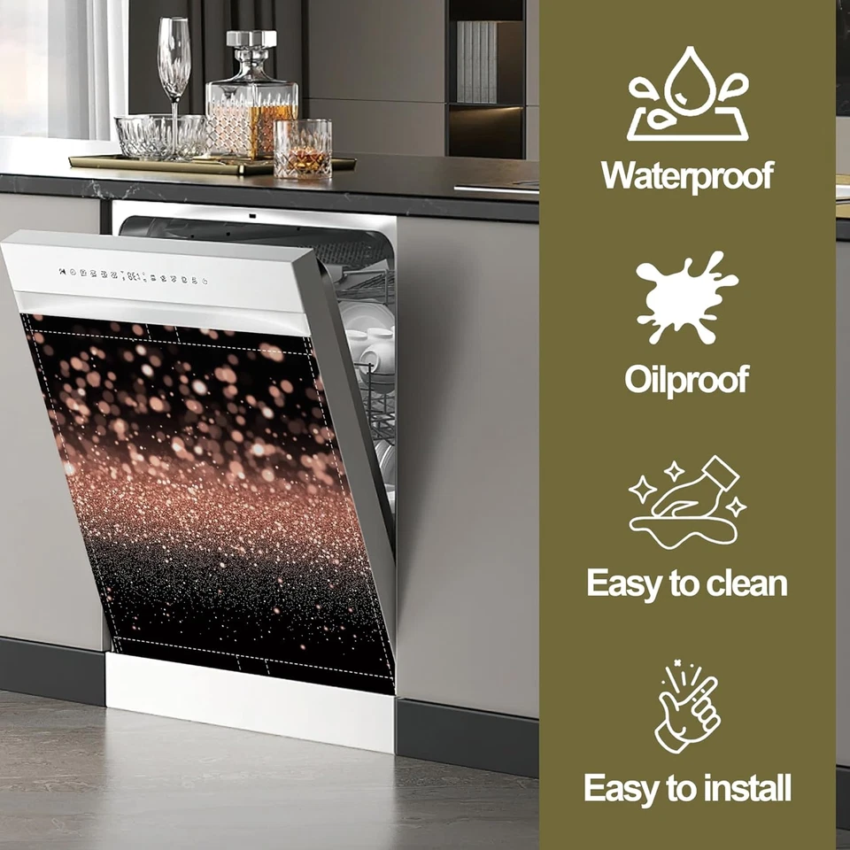 Rose Gold Dishwasher Magnet Cover,Glitter Sparkling Kitchen Decor Waterproof Ref - Image 2 of 4
