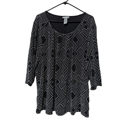 Catherines Womens Top Shirt Size 4X Black Silver Sparkle Tunic Slinky Shimmer - Picture 1 of 11