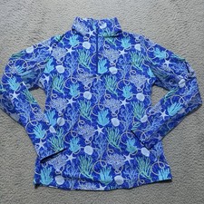 IBKUL Womens Top S 1/4 Zip Mock Neck Vented coral shell starfish coastal