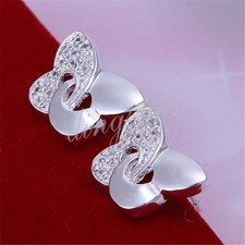 Classic Solid 925 Sterling Silver Butterfly Crystal 16mm Stud post Earrings X884