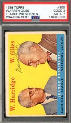 Warren Giles Mint 9 PSA DNA Vintage Signed 1958 Topps Presidents Autograph