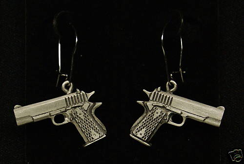 Pewter 1911 Handgun Dangle Earrings by Empire Pewter - Afbeelding 1 van 1