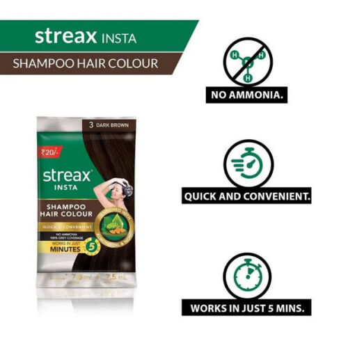 Streax Insta Shampoo Dark Brown Hair Colour 15ml x 16 (Pack of 16) | eBay