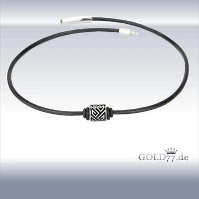 Lederkette Lederhalsband schwarz mit Firestone-Beads/Perlen Edelstahl 40-50cm - Bild 1 von 3