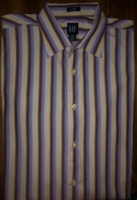Men's Gap Fitted Premium Long Sleeve Striped Button Front Shirt L 16 16 1/2