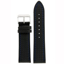 Watch Band Black Carbon Fiber Blue Stitching LEA641