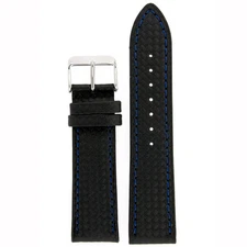 Watch Band Black Carbon Fiber Blue Stitching LEA641