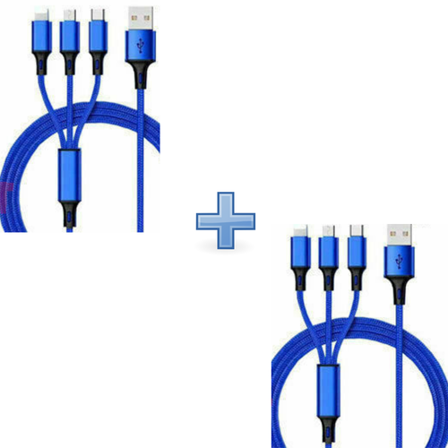 3in1 SPLIT Cable Charger Universal Phone Charger Multi Function Cord- BLUE x 2 - 第 1/5 張圖片