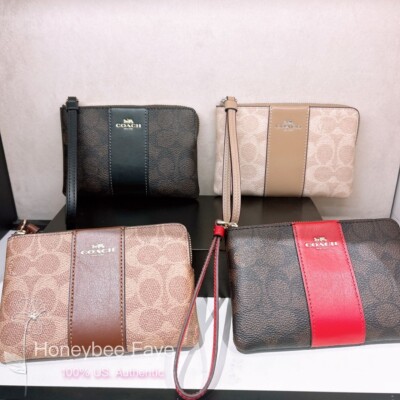 NWT Coach Corner Zip Wristlet In Signature Canvas With