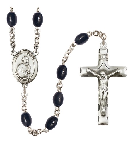 YOU CHOOSE PATRON SAINT Silver Plated 8x6mm Black Beaded Rosary by Bliss NEW Box - Picture 49 of 61