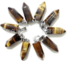 50pcs Natural Tiger Eye Stone Hexagonal Pillar Point Pendant DIY Necklace
