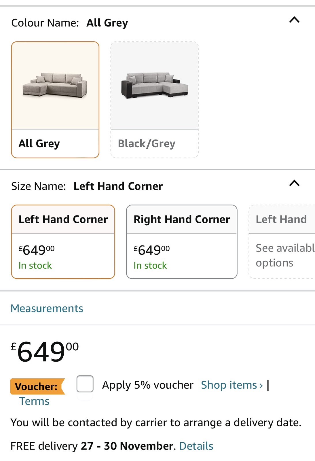 Corner Sofa Bed Grey with Storage LShaped for Living Room Honeypot
