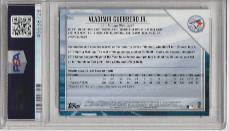 2019 Topps National Baseball Card Day Vladimir Guerrero Jr Rookie # 2 PSA 9 - Image 2 of 2