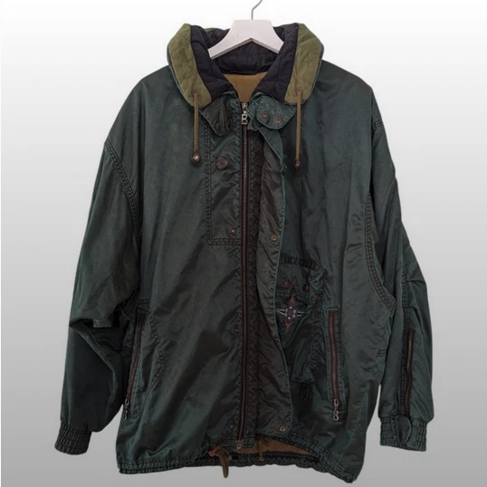 Chaqueta de esquí y nieve vintage de los 90 Bogner para hombre XL verde lavado ácido capucha polizón Foto 2 de 4