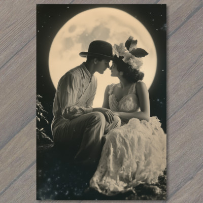 FLATCARD  Moonlit Embrace Couple Classic Love Nostalgic Starry Night Romantic