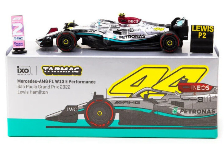 Tarmac Works Lemis Hamilton Mercedes-AMG W13- 2022 Sao Paulo 1:64 Литой под давлением автомобиль F1