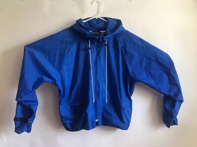 Nashbar L Hooded Zip Vented Hook Loops Jacket Rain Suit Top Pockets Raglan FLAW