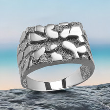 Sterling Silver Square Rectangle Nugget Ring ...