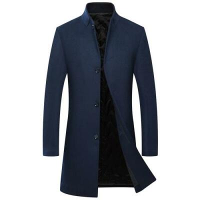 Winter Men's Single Breasted Stand collar Trench Coat Woolen