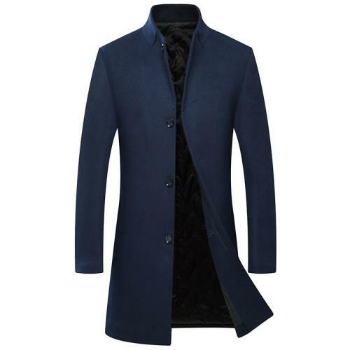 Invierno Para hombres Cuello de Pecho Único Abrigo Trinchera Chaqueta de Lana Calce Ajustado L - Imagen 2 de 12
